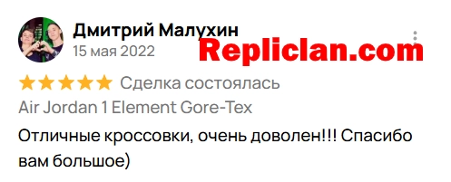Скриншот отзыва клиента Avito о Nike Air Jordan 1 Element Gore-Tex от Repliclan